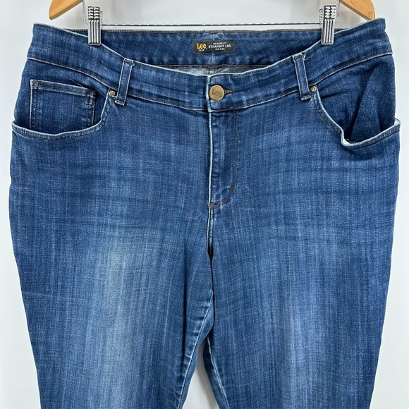 Lee Denim - Lee Jeans Womens 18W Long Blue Denim Relaxed Fit Straight Leg Mid Rise Stretch